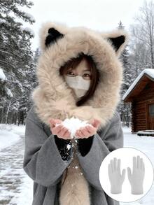 1pc/2pcs Women's Fluffy Fox Ear Hat, Warm Winter Trapper Hat, Cute Bear Design, Suitable For Daily Use, Cycling And Skiing Valentines Gift