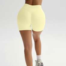 High Waisted Impact Compression Shorts For Women Butt Lifting Curve-Hugging Sculpting Fit - Chanh xanh - Xem 3