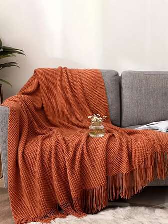 Manta con flecos - Textura de burbujas / Estilo de punto, Naranja Morandi / Amarillo mostaza / Gris claro, Suave y lavable a máquina - Adecuado para sofá, cama, decoración de silla, uso doméstico en todas las estaciones - Manta de tiro, manta de sofá, cubrecama, cubrecama, manta de estilo rústico, manta bohemia, manta de decoración del hogar, accesorio de sofá, decoración interior, manta de tela duradera