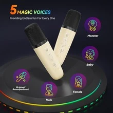 3-In-1 Portable Mini Speaker Set With 2 Wireless Microphones - USB Rechargeable, Wireless Speaker For Birthday Parties And Family Entertainment, Colorful LED Light, Suitable For Birthday Parties, Family Gatherings, Christmas Gifts, New Year'S Gifts - Beige - View 7