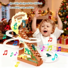 恐龙过山车玩具、恐龙爬梯音乐玩具、恐龙赛道、电动赛道游戏自动攀爬器、带恐龙迷你车的爬梯玩具、圣诞节、万圣节和新年礼物（不含电池） - 彩色 - 查看 1