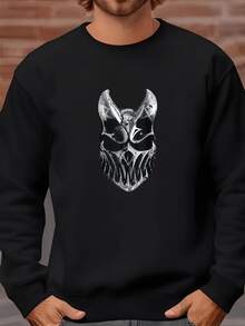 Sudadera Gráfica de Banda de Metal Pesado "Masacre para Triunfar" para Hombre - Jersey Negro de Cuello Redondo con Diseño de Calavera y Alas, Suave 100% Corte Holgado Estilo Urbano para Conciertos, Gimnasio, Outfits Casuales - Suéter Lavable a Máquina Otoño/Invierno para Metaleros y Moda Atrevida, Ropa de Gimnasio, Estilo Urbano, Material Cómodo, Top Estampado, Fans de la Música - Oscuro - Ver 1