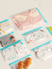 45入食品儲存袋（含10個大號、15個中號、20個小號），加厚冷凍袋，可微波，藍色，適用長期食物儲存與收納，透明PE夾鏈袋，廚房食物與零食分類儲存 - 彩色 - 查看 6