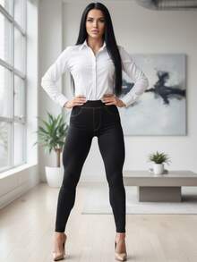 Women Leggings - Burgundy - View 6