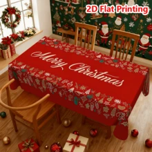 1pc Merry Christmas Print Table Cloth, Table Decoration, Rectangular Abstract Tablecloth For Picnic Or Holiday Party, Room Decoration - Multicolor - View 2