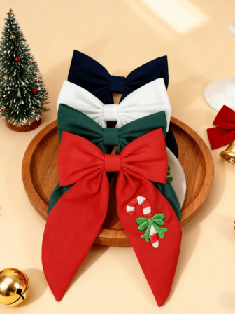 1pc Christmas Embroidered Bow Hair Clip, Red Bow, Fabric Christmas Tree Bow Hair Accessory For Girls, Suitable For Christmas Party