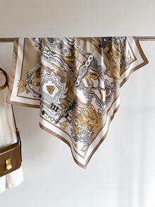 1条女士新款90厘米大方巾，复洛克风格仿丝提花头巾/披肩，百搭连衣裙 - 多色 - 查看 4