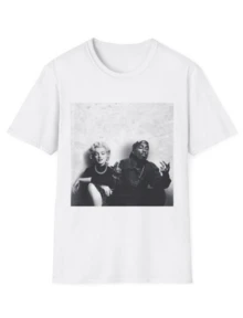 Vintage Iconic Duo Marilyn & Pac T-Shirt, Unisex Retro Graphic Tee, Unique For Music Lovers, Casual - trắng - Xem 1
