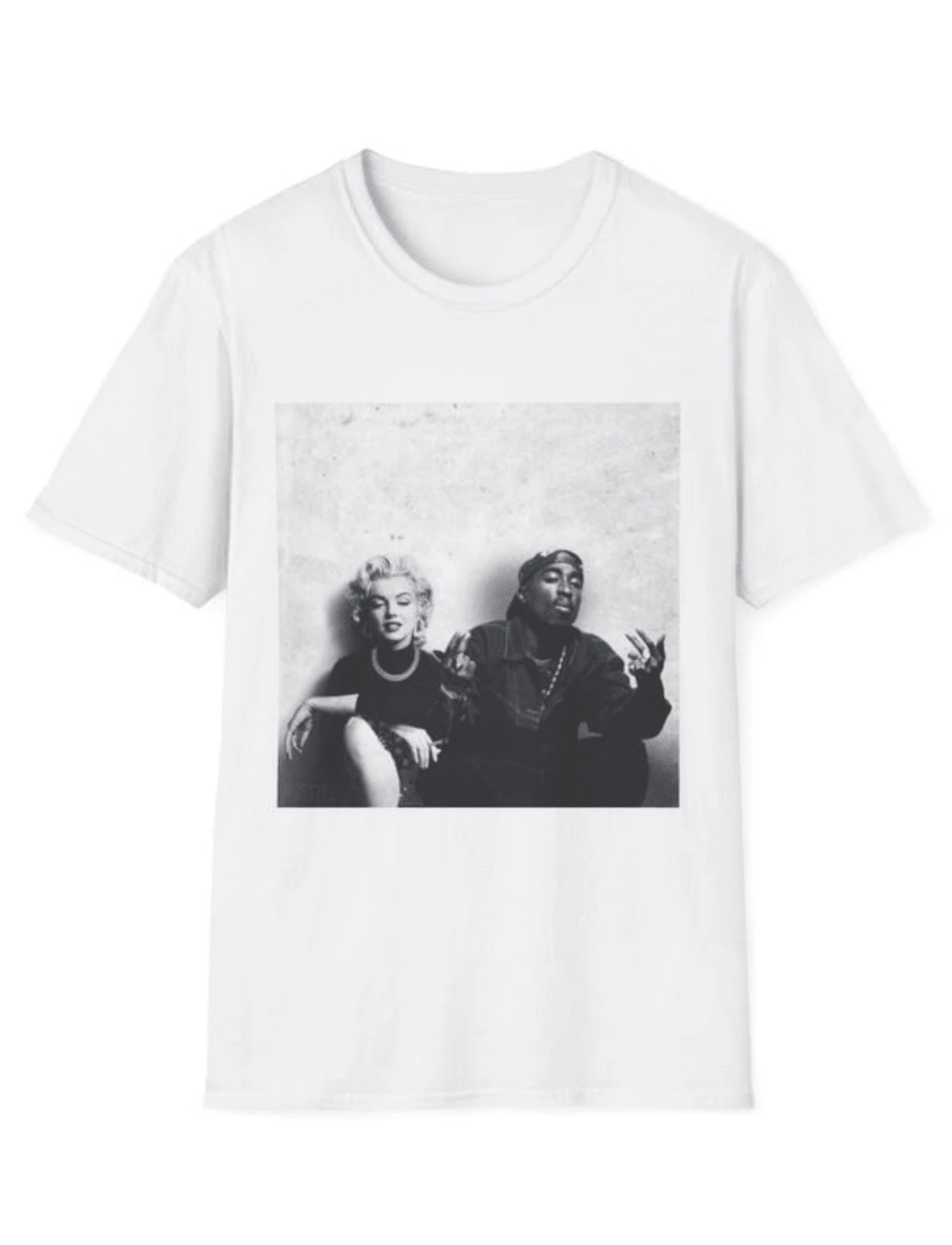 Vintage Iconic Duo Marilyn & Pac T-Shirt, Unisex Retro Graphic Tee, Unique For Music Lovers, Casual - trắng - Xem 1