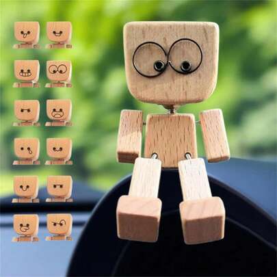 Handmade Shaking Feet Wooden Doll - Sways With 12PCS Emojis, Christmas Decoration, Christmas Gift, Desktop Decor,Car Accessories,Car Ornaments, Best Gift, Perfect Gift, Creative Gifts Shaking Wooden Man Figurine, Shaking Feet Wooden Doll Car Dashboard Decorations, Creative Car Motion-Activated Ornament, Funny Wood Desktop Decor, Handmade Portable Dashboard Decor