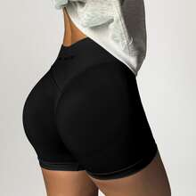 High Waisted Impact Compression Shorts For Women Butt Lifting Curve-Hugging Sculpting Fit - Black - View 7