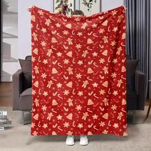1pc Cozy Christmas Gingerbread Print Flannel Throw Blanket - Lightweight All-Season Soft Warmth For Sofa, Bed, Travel & Camping - Festive Red & Golden Holiday Decor With Candy Canes & Snowflakes Design, Gingerbread Christmas Decor, Seasonal Home Accent, Durable Comfort Fabric- 280GSM - 多色 1 - 查看 13
