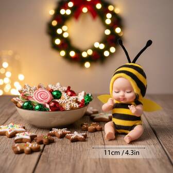 1pc Winter Wonderland Accent - Mini Sleeping Doll In Animal Robe