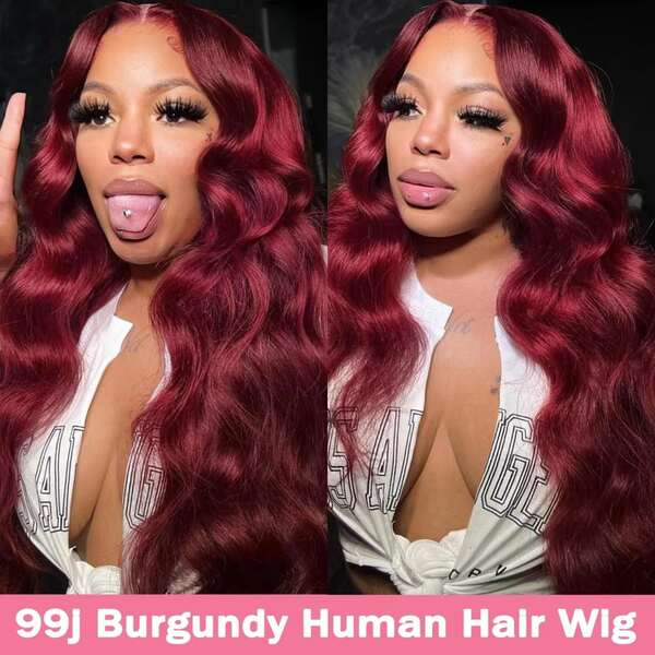 34 Inch Hair Wigs Glueless Lace Wig 200 Density 99J(BUG)Colored Wig Human Blended Hair 13x4 Lace Front Wigs Loose Body Wave HD Lace Frontal Wigs Wigs Human Blended Hair Pre Plucked Wigs For Women Burgundy 99J Color Natural Hairline No Glue