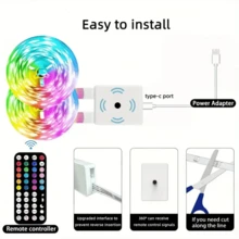 65,6 pies/100 pies Tira de luz LED inteligente con aplicación y control remoto de 44 teclas (sin batería), RGB cambiante de color, brillo y gradiente de color ajustables, sincronización de música, alimentado por USB, adecuado para dormitorio, celebraciones festivas, fiestas, decoración del hogar, iluminación navideña, creación de espectáculos de luces impresionantes - Teclado RGB negro de 44 teclas - Ver 7