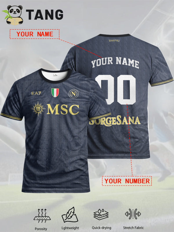 Customized Men's Football Jersey, Naples Style, Crew Neck Comfortable Sports Shirt, Suitable For Football Training, Casual Wear, And Gift,Gymboy