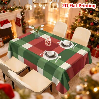1 szt. Bożonarodzeniowy motyw siatki łączącej wielokolorowy obrus, prostokątny obrus poliestrowy, wodoodporny obrus, akcesoria do stołu kuchennego