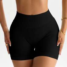 High Waisted Impact Compression Shorts For Women Butt Lifting Curve-Hugging Sculpting Fit - Black - View 6