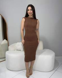 KARINA MIDI DRESS WITH PREMIUM RIBBED HEELS, BACKLESS DETAIL AND BUTT-LIFTING DETAIL. - Màu nâu Sô-cô-la - Xem 2