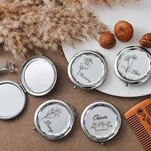 Customized Compact Makeup Mirror, Personalized Engraved Folding Pocket Mirror, Portable Double-Sided High-Definition Mirror, Stainless Steel Compact Mirror, Valentine's Day Gift, Spring, Bridesmaid, Wedding Gift, Customized Floral Engraved Makeup Mirror, Suitable For Gifting To Girlfriends, Moms, Mother's Day, Birthday, Graduation, Wedding, Anniversary, Practical Gift - Multicolor 3 - View 6