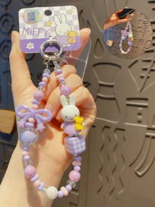 Purple Miffy & Little Nose Beaded Keychain – Licensed Cartoon Character Pendant for Keys & Bags, Stylish & Durable Key Ring with Premium Beads, Ideal Gift for Cartoon & Fashion Enthusiasts, Suitable for Women & Girls, Perfect for Keypacks, 適用於 Keypacks, Greats & Backem, 組合, 藝術, 組合, 一組 - 紫色 - 查看 2