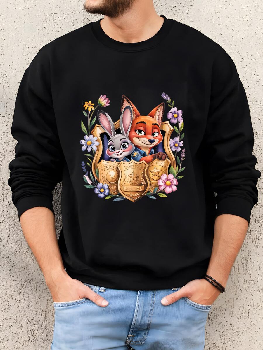 Mens Floral Badge Shirt, , Judy Hopps Shirt, Nick Wilde Shirt,  Shirt, Tee, 163858 Sweatshirt - Black - View 1