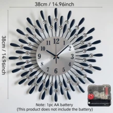 1 件 14.96 英寸现代金属挂钟装饰，适用于客厅、厨房、餐厅、卧室、办公室 - 无滴答声且易于静音读取、家居装饰、房间装饰 - 黑色 - 查看 3