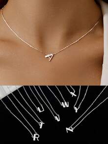 S925 Sterling Silver Initial Necklace Cubic Zirconia A-Z Letter Name Hypoallergenic Pendant Necklaces For Teen Girls Women - Silver - View 1