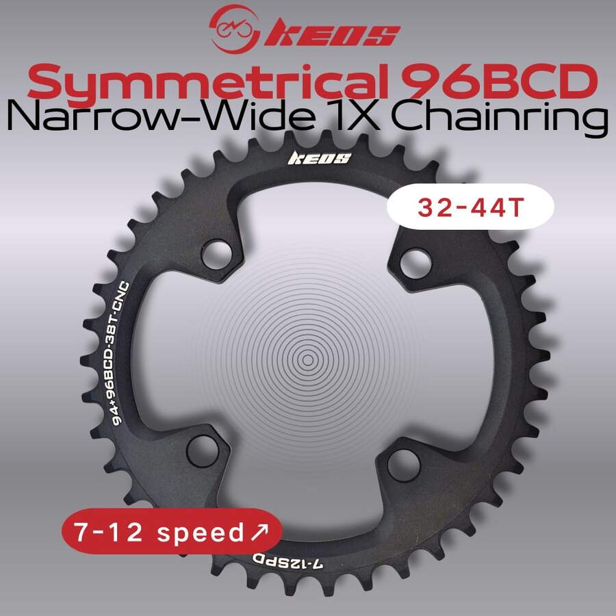 KEOS Bicycle Narrow-Wide Round Chainring 96BCD Symmetrical 4-Hole 32/34/36/38/40/42/44T Single Chainring, Suitable For M2000/M612 - Hitam - View 1