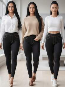 Women Leggings - Burgundy - View 9