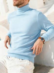 Men's Solid Color Casual Turtleneck Long Sleeve Sweater, Autumn/Winter