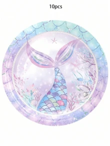 10pcs/20pcs/50pcs/80pcs Mermaid Theme Party Paper Plates & Tableware, Suitable For Princess Baby Shower, Under The Sea Mermaid Birthday Party Decorations, Ocean Theme Tableware (Plates, Cups, Napkins) - Multicolor - View 12