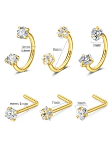 18g 20g Bạc Vàng Nhẫn mũi hình móng ngựa Bộ đinh tán mũi bằng thép không gỉ Nhẫn mũi nửa vòng Nhẫn mũi đá quý đôi Nhẫn vách ngăn hình móng ngựa pha lê Sụn Daith Helix Bông tai vành khuyên Vòng môi Trang sức xỏ khuyên mũi Nhẫn mũi có ren trong Trang sức mũi hình ngôi sao Trái tim Màu hồng - Bộ khuyên mũi - Xem 3