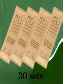 30 Sets Of Disposable Tableware, Individually Packaged, Including 30 Forks, 30 Knives, 30 Spoons, 30 Paper Towels, Made Of Birch, And Practical, Suitable For Parties, Festivals, Travel, Bachelorette Parties, Disposable Tableware Sets, Tableware - Multicolor - View 12