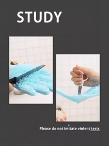 Heat Resistant Silicone Pet Grooming Gloves - High Density Nub Design, Extended Five Fingers, Suitable For Bathing And Massaging Cats And Dogs Heat Resistant Extended Pet Bathing Gloves - Textured Latex Rubber Gloves, Suitable For Bathing Dogs, Washing Dishes And Household Cleaning, Non-Slip And Durable - Baby Blue - View 5