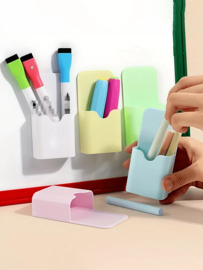 Magnetic Base Pen Holder & Storage Box, Lightweight & Portable, Hanging Design, Durable, Oil-Resistant, Whiteboard Marker Organizer, Suitable For Home, Office, Whiteboard, Fridge, Cabinet, Desk Storage For Students & Adults, Multiple Colors Available, Work Space Organizer, Work Accessory