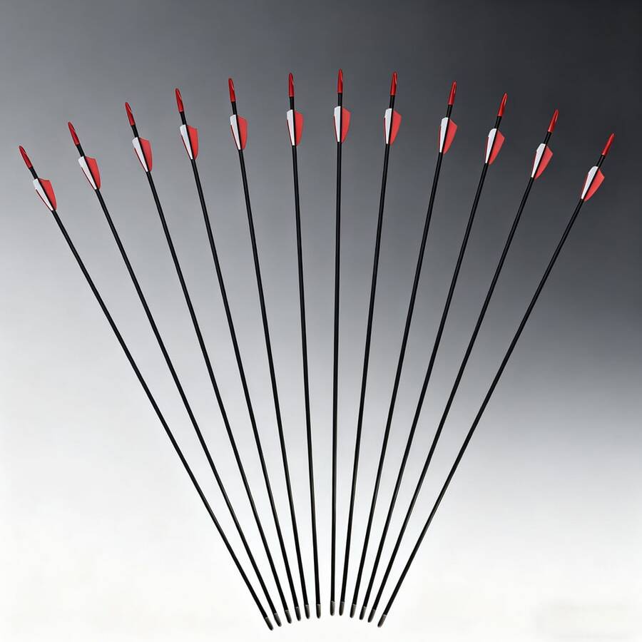 6/10pcs Outdoor Hunting Bow & Arrow Set, 31in(79cm) Shield Feather Red & White Fiberglass Arrows, Includes 15.7*15.7in(40*40cm) 4 Archery Targets - Black - View 1