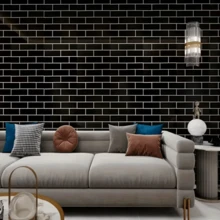 1卷自粘防水黑白格子乙烯基壁纸，带有简单的网格图案，可撕贴，耐油，易于清洁的PVC墙贴，适用于装饰客厅、厨房、卧室、家庭办公室和宿舍的家具。 - 黑色 - 查看 2