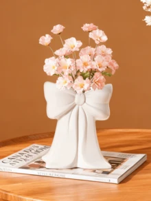 1PC Girly Bow - Shaped Flower Vase, These Elegant White & Pink Vases Are Perfect For Displaying Flowers On Dressing Tables, Living Rooms, Or Bedside Tables. Ideal For Adding A Sweet, Chic Touch To Feminine Home Decor.