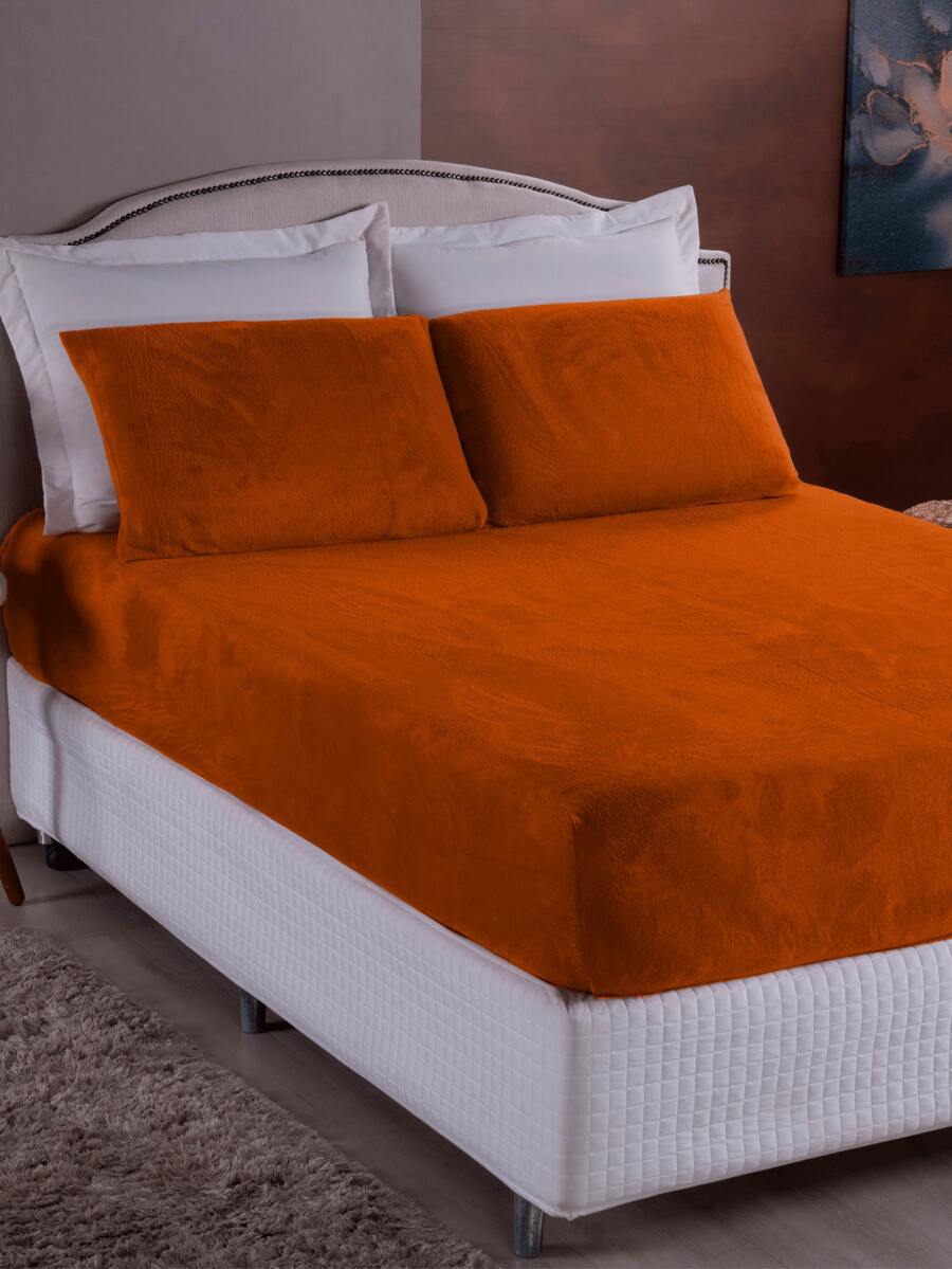 Plush Soft Blanket 3-Piece Sheet Set King Size/Queen Size/Standard Double/Single - With Elastic - 紅陶 - 查看 1