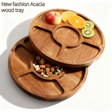 1 pieza Bandeja de servir de madera de palo de rosa, tabla de quesos de moda, bandeja de café, diseño de grano de madera natural resistente y duradero con múltiples compartimentos para aperitivos, frutas, apta para fiestas, decoración del hogar, cocina y comedor, bandeja de servir multifuncional para aperitivos, regalo navideño, bandeja de madera, decoración de la sala de estar, plato para comedor - Marrón - Ver 3
