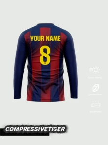 Barcelona 2025/2026 Season Custom Long Sleeve Soccer Jersey - Personalized Football Shirt For Men And Women, Suitable For Sports And Casual Wear, Breathable Athletic Top For Soccer, Basketball, Running, Sports Fan - Burgundy - View 3