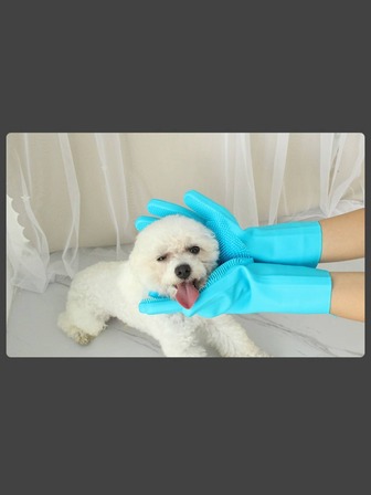 Pet Grooming Gloves - Heat Resistant Silicone Gloves With High-Density Teeth, Enhanced Five Finger Design For Bathing And Massaging Dogs And Cats Heat Resistant Extra Long Pet Bath Gloves - Textured Latex Rubber Gloves For Dog Washing, Dishwashing & Household Cleaning, Slip Resistant & Durable