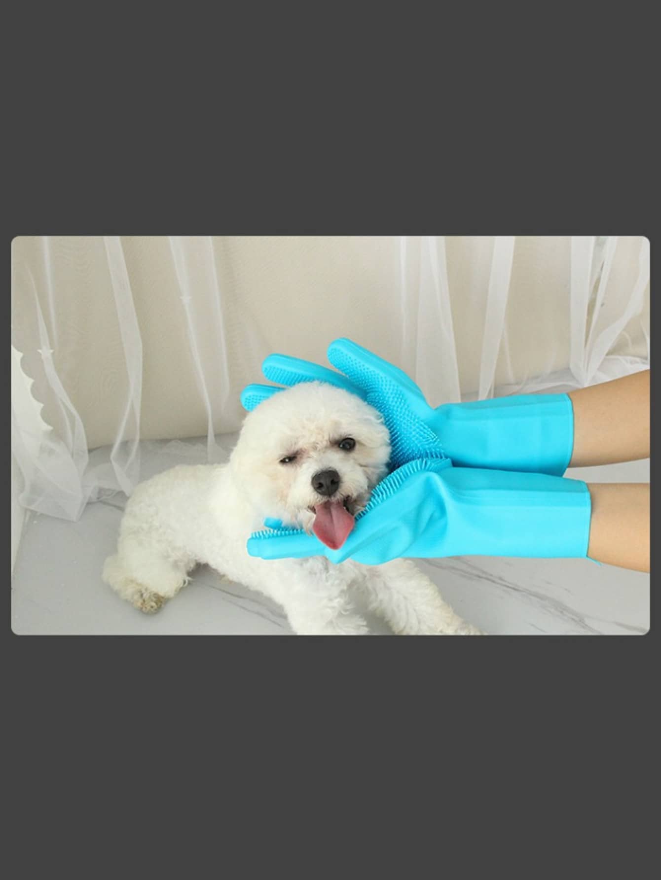 Heat Resistant Silicone Pet Grooming Gloves - High Density Nub Design, Extended Five Fingers, Suitable For Bathing And Massaging Cats And Dogs Heat Resistant Extended Pet Bathing Gloves - Textured Latex Rubber Gloves, Suitable For Bathing Dogs, Washing Dishes And Household Cleaning, Non-Slip And Durable - Baby Blue - View 1