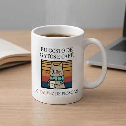 Caneca Café e Gatos Presente Criativo Engraçada Café Chá