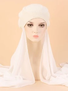 1 件装雪纺头巾贝雷帽带披肩纯色轻质头巾围巾头巾画家帽女士 - 白色 - 查看 4