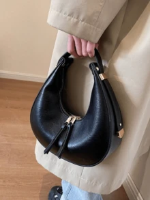 Ladies' Quality Soft Leather Dumpling Bag,-Shaped Bag,Shoulder Bag,Large Capacity Commuter Bag,Handbag, Tready Crescent Moon Bag For Women, Bag For Women Elegant - màu đen - Xem 8