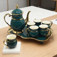 8pcs/6pcs European Style Porcelain Tea Set With Pearl Glaze - Green Ceramic Tea Pot And Sugar & Creamer Pitcher, Delicate Tea 6 Cups , Suitable For Daily Life
