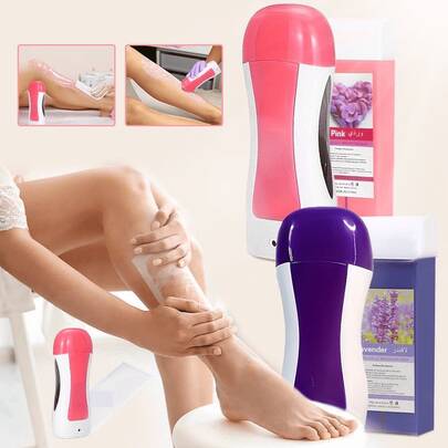 Instrumento de depilación de rodillos rosa, 3 en 1 depilación arteactus, rodillos de relleno de cera de depilación suave, unisex, cuerpo, brazos, axilas, piernas depilador de pelo, con cera de depilación, depilación limpia y conveniente, adecuado para llevar fuera de casa.