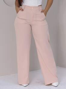 Calça Pantalona Bege de Alfaiataria Feminina com Caimento Elegante - Bege - Visão 2
